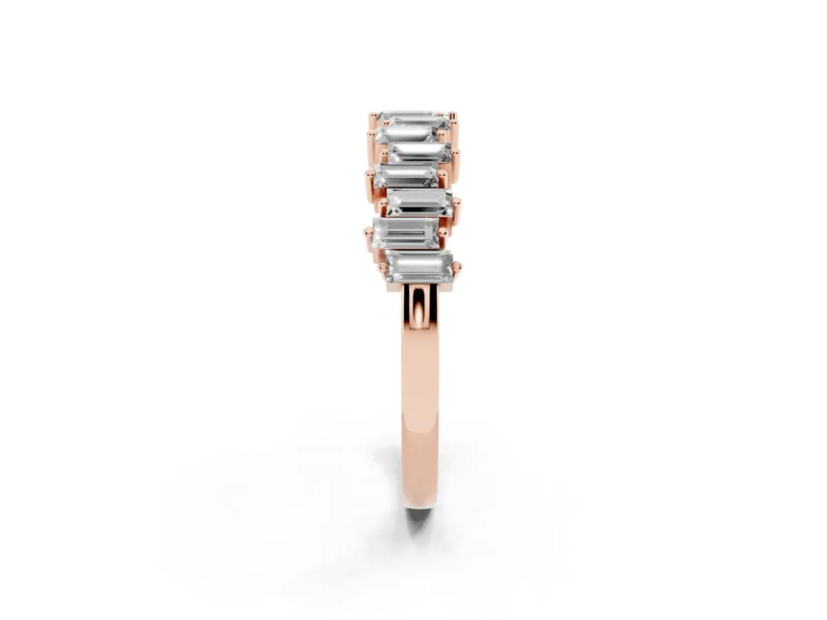 Baguette Diamond Half Eternity Ring with Prong Setting Rose gold