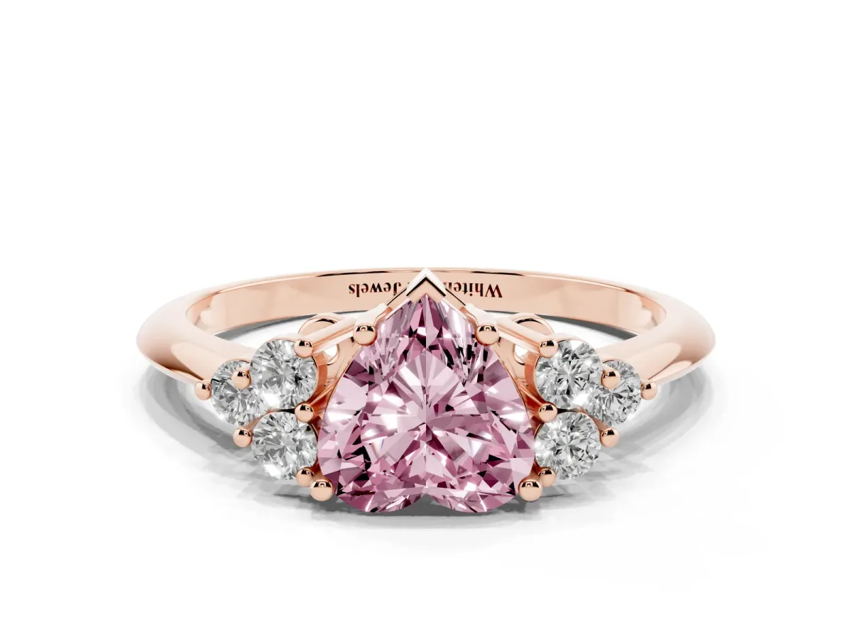 Fancy Pink Heart Cut Cut Diamond Cluster Ring with Solitaire Band and Four-Prong Setting Rose gold