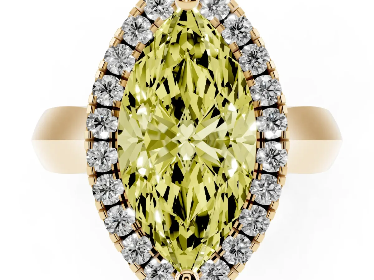 Fancy Yellow Marquise Cut Cut Halo Solitaire Engagement Ring with Square Band and Four-Prong Setting Yellow gold