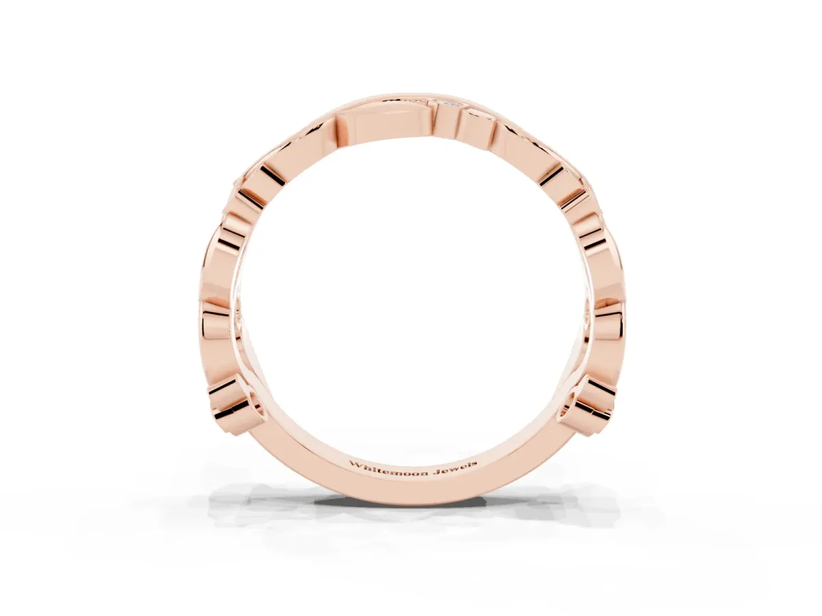 Round Diamond Leaf Eternity Band with Bezel Setting Rose gold