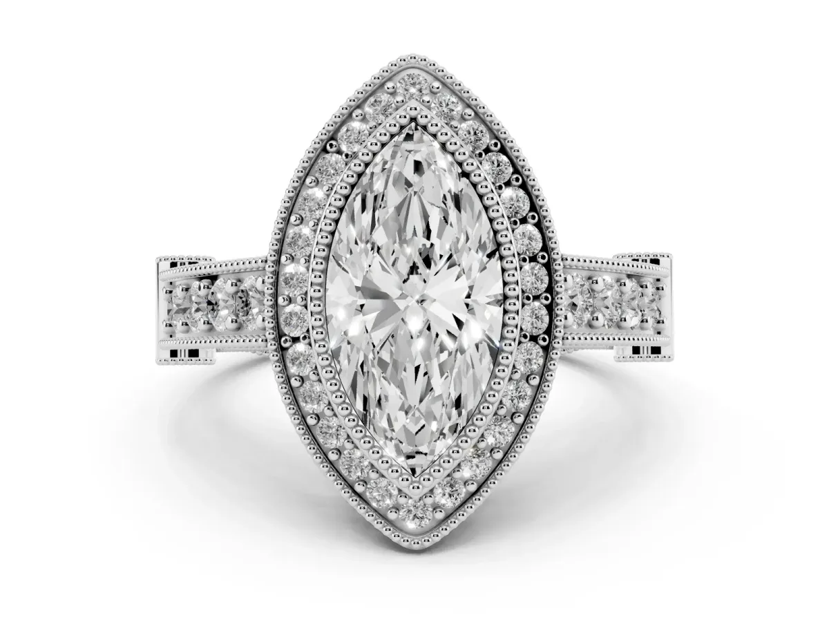Marquise Cut Halo Diamond Split Shank Pave Ring Platinum