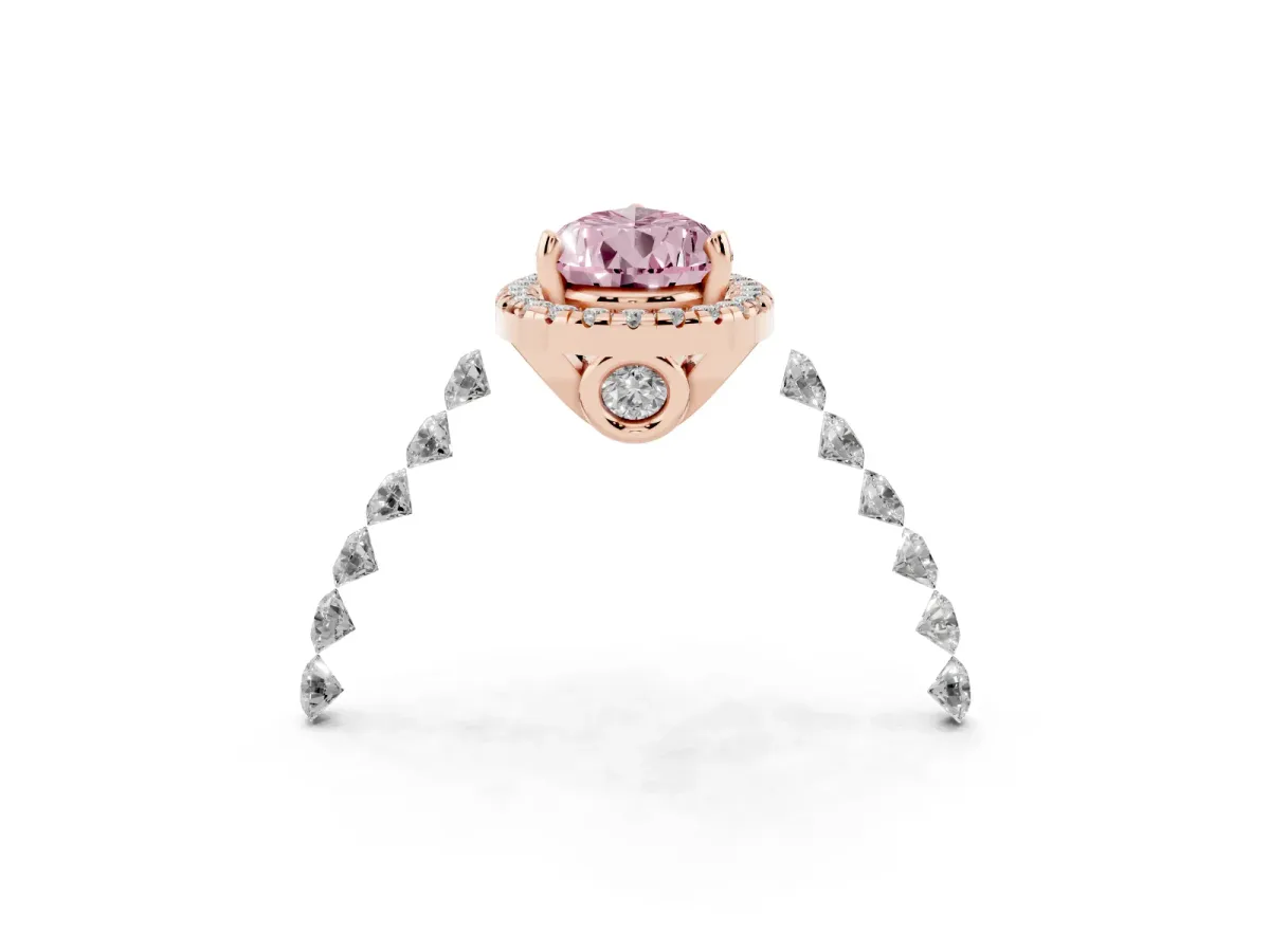 Fancy Pink Pear Cut Halo Pavé Diamond Engagement Ring with Four-Prong Setting Rose gold