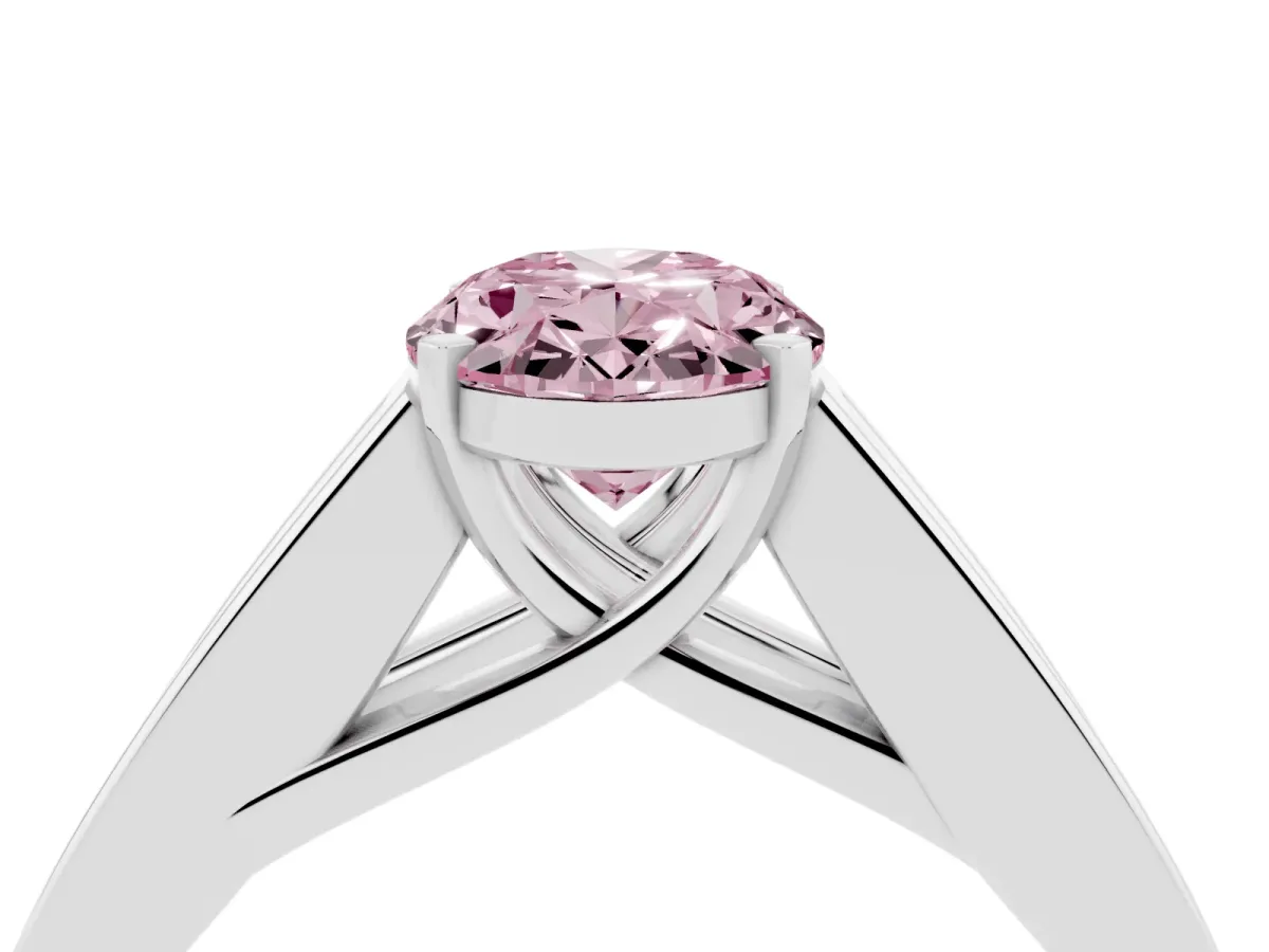 Fancy Pink Oval Cut Cut Channel Set Solitaire Ring with Four-Prong Setting Platinum