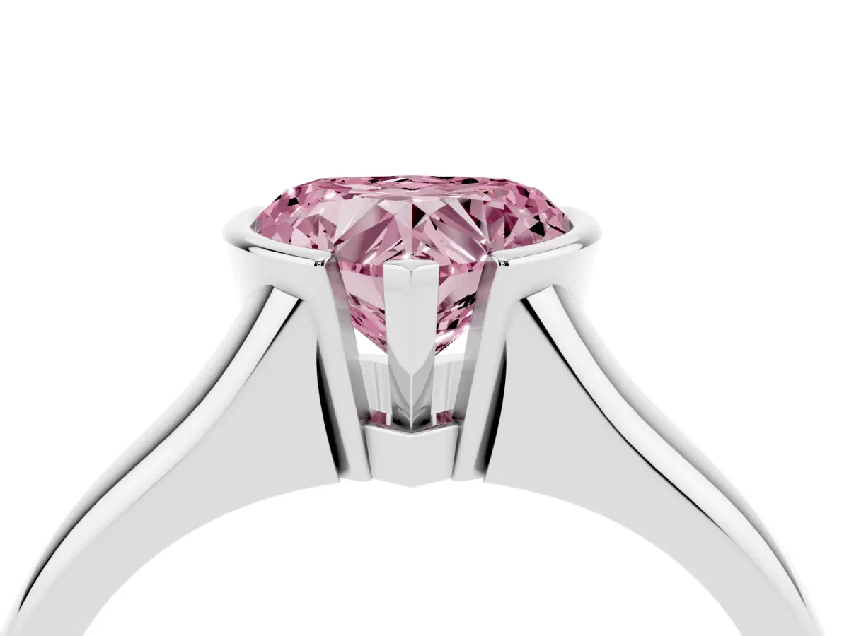 Fancy Pink Heart Cut Solitaire Tension Set Diamond Ring with Split Shank Band Platinum