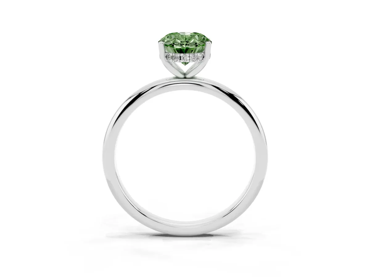 Fancy Green Oval Cut Cut Solitaire Engagement Ring with Four-Prong Setting and Classic Band Silver