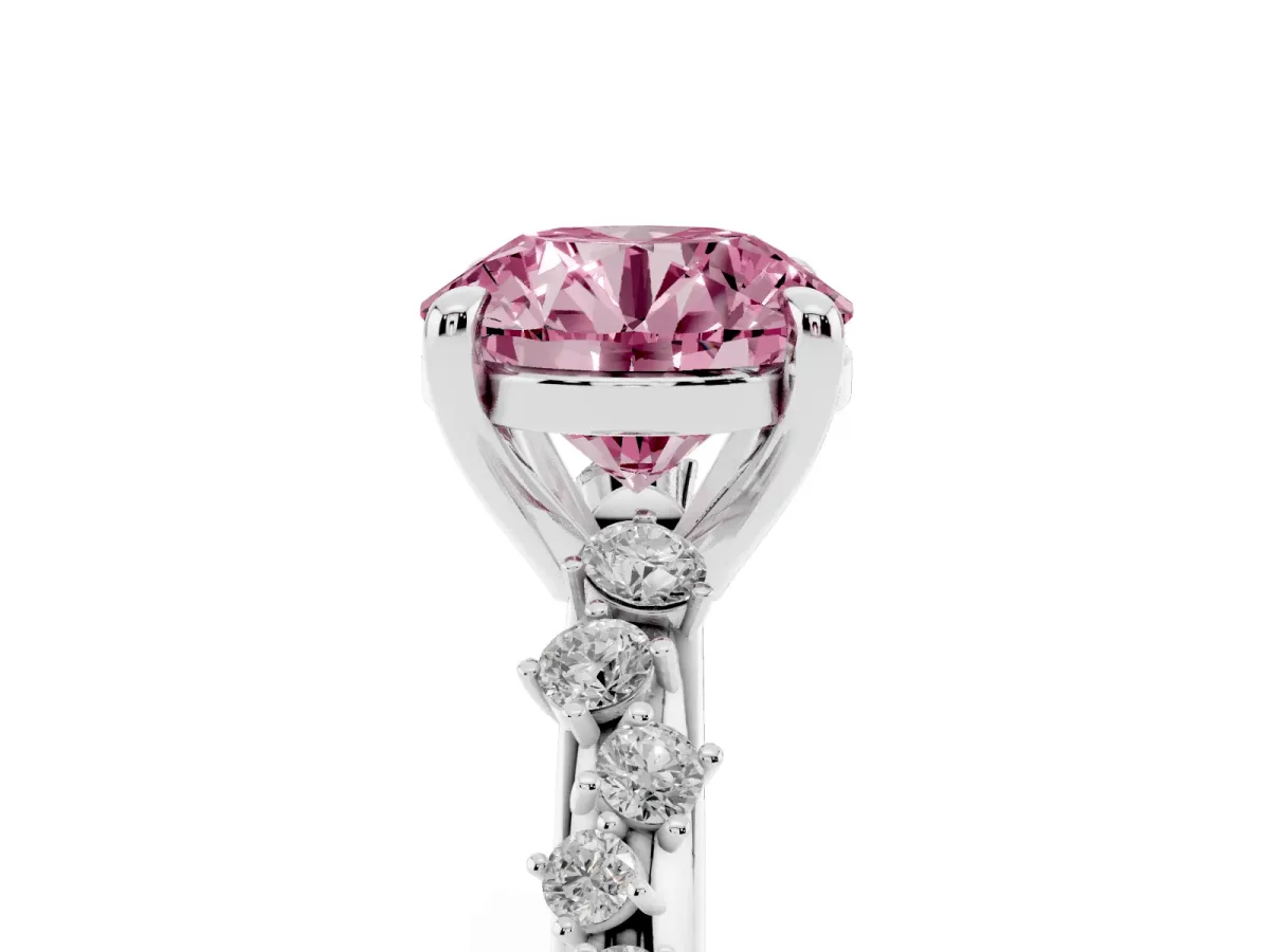 Fancy Pink Round Cut Cut Diamond Vine Band with Four-Prong Setting Platinum