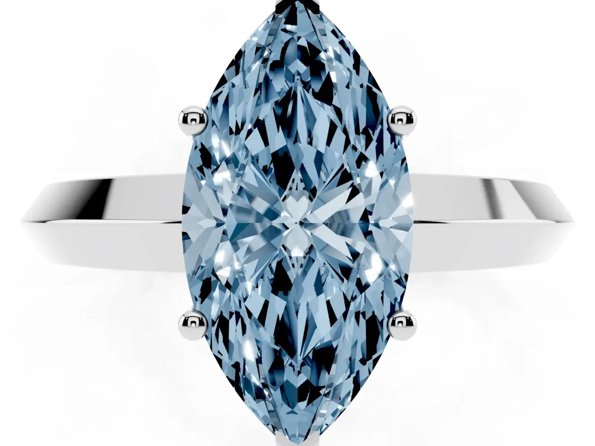 Fancy Blue Marquise Cut Cut Solitaire Engagement Ring with Flat Band and Four-Prong Setting Platinum