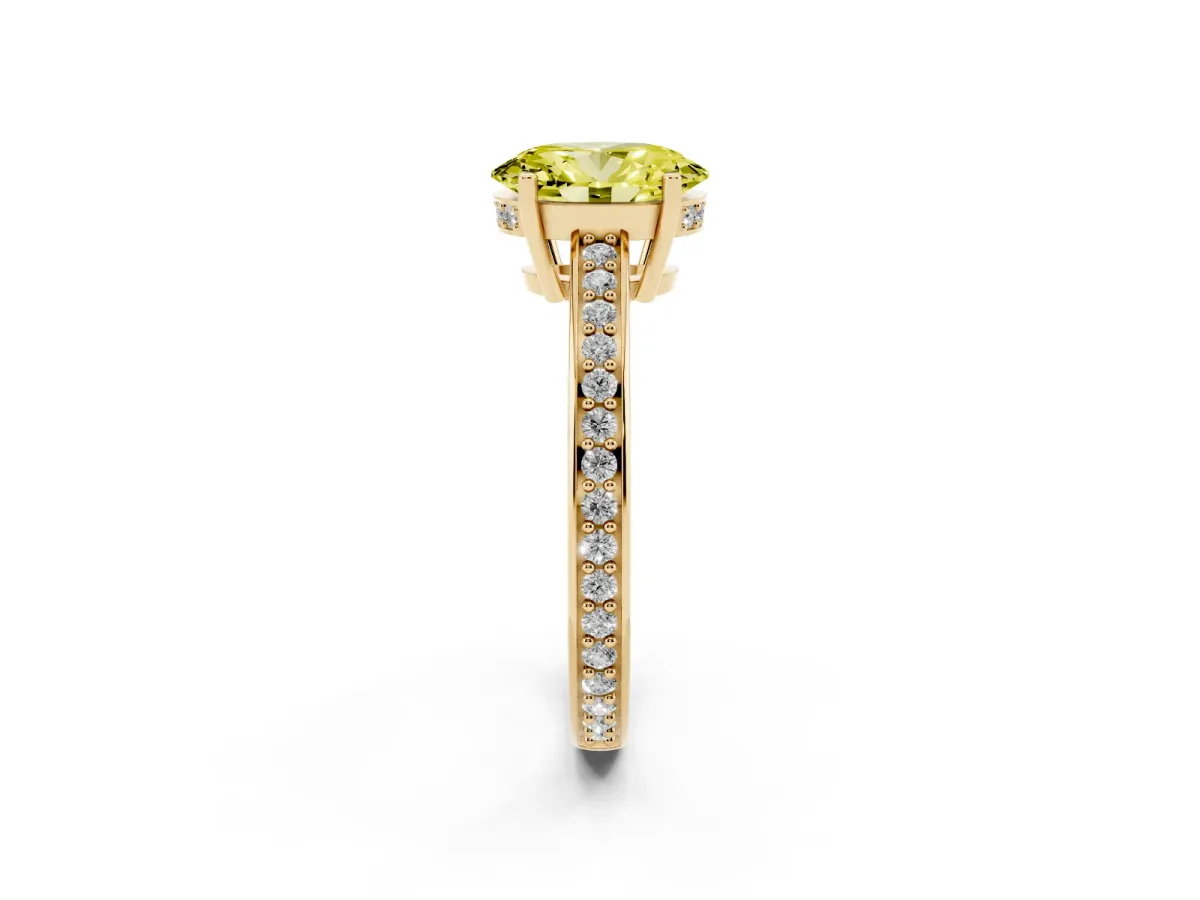 Fancy Yellow Oval Cut Solitaire Pavé Band Prong Setting Ring Yellow gold