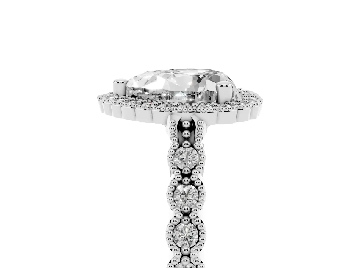 Heart Cut Cut Halo Pavé Solitaire Ring with Milgrain Band Platinum