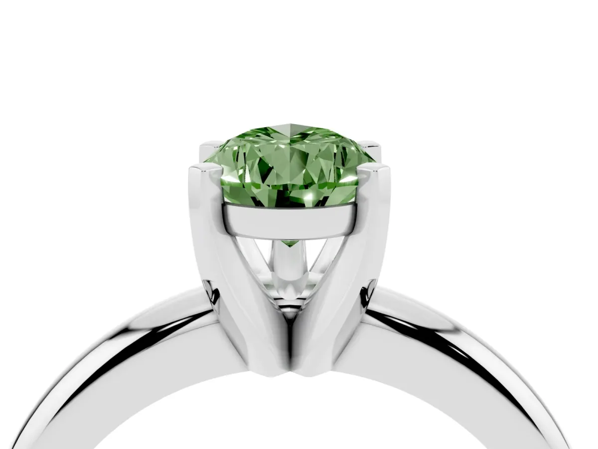 Fancy Green Pear Cut Diamond Solitaire Engagement Ring with Round Band and Four-Prong Setting Platinum