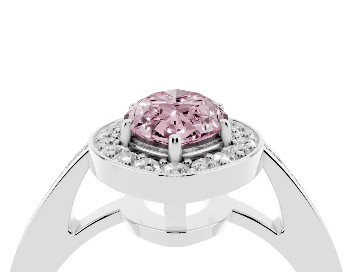 Fancy Pink Marquise Cut Halo Pavé Diamond Engagement Ring with Bezel Setting Silver