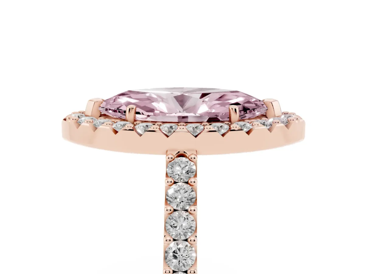 Fancy Pink Marquise Cut Halo Diamond Pavé Solitaire Ring Rose gold