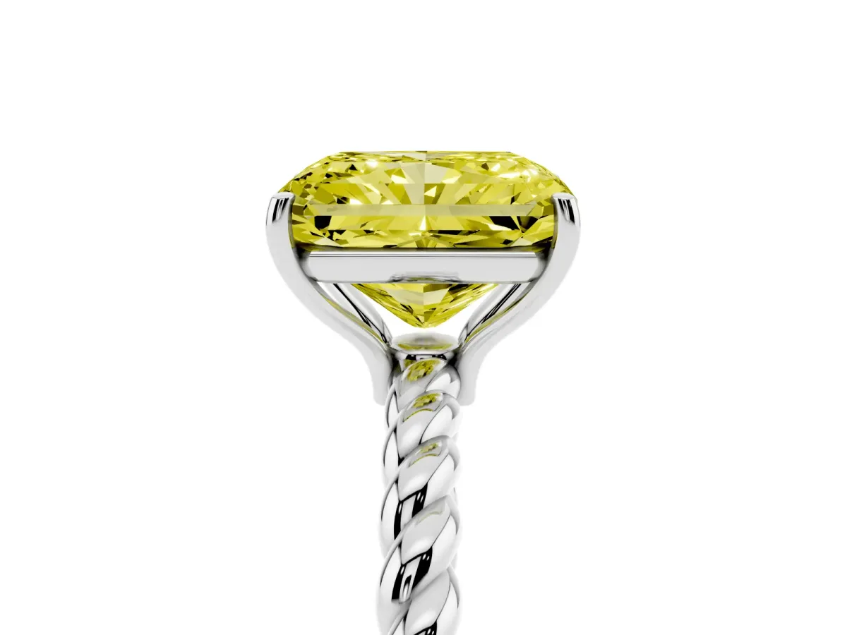 Fancy Yellow Radiant Cut Solitaire Twist Band Ring with Four-Prong Setting Silver