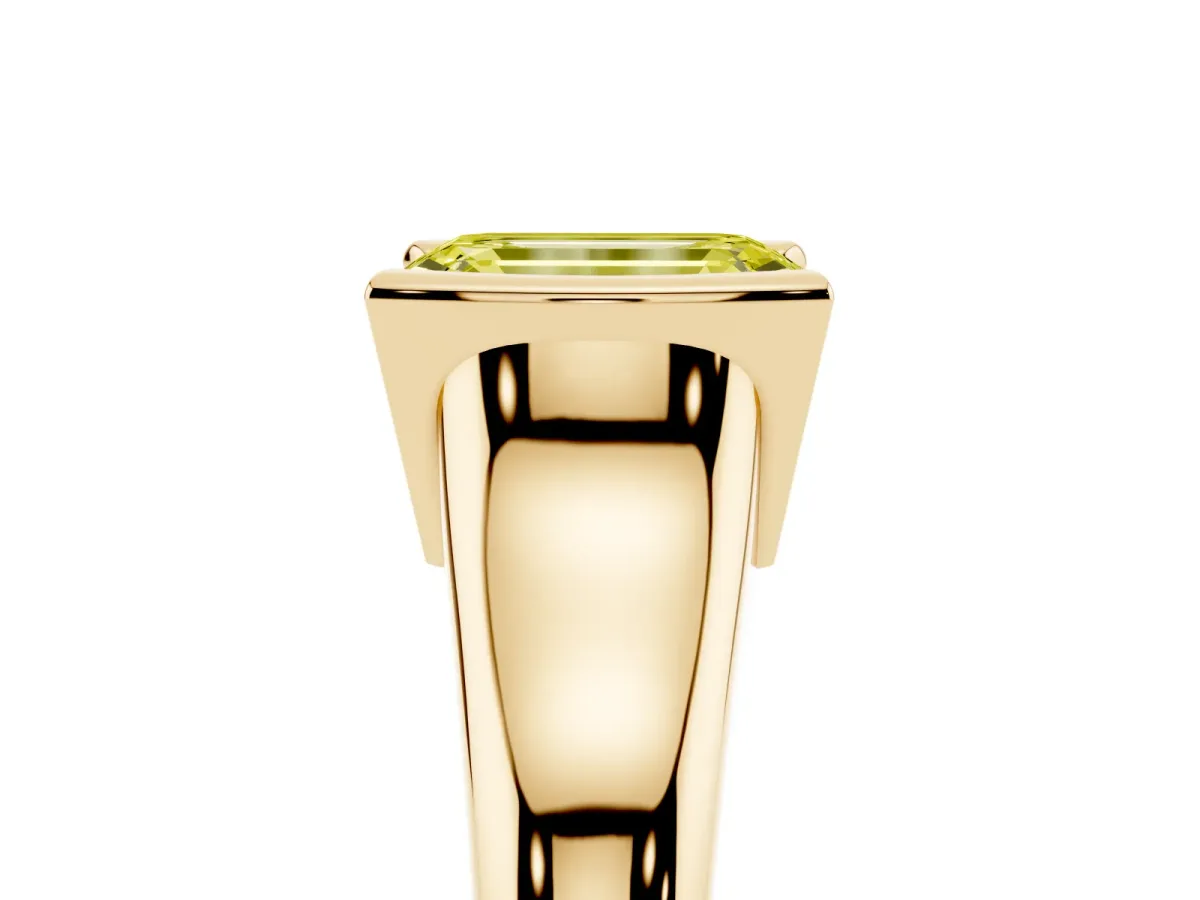 Fancy Yellow Emerald Cut Solitaire Tension Set Diamond Ring with Split Shank Band Yellow gold