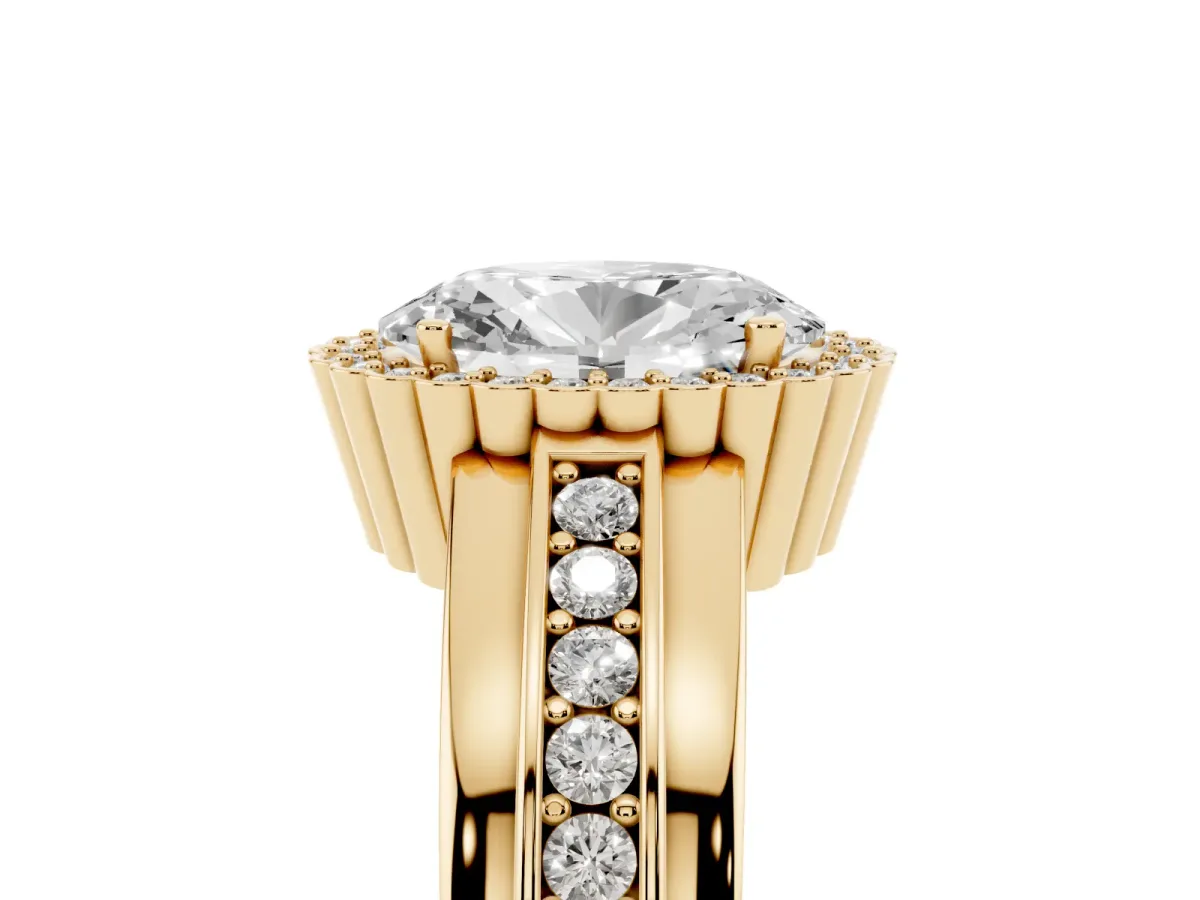 Oval Cut Cut Halo Pave Band Four-Prong Ring Yellow gold