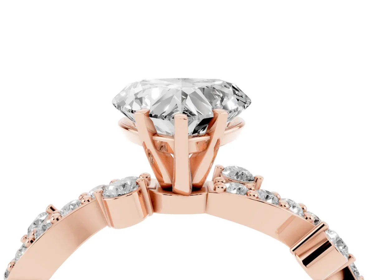 Heart Cut Cut Solitaire Diamond Twisted Band with Pave Setting Rose gold