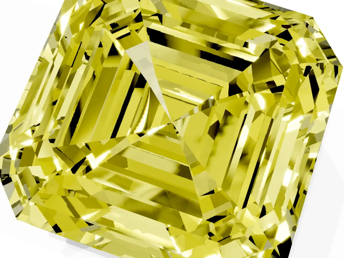 Fancy Yellow Asscher Cut Halo Diamond Ring with Milgrain Edge and Round Prong Setting Silver