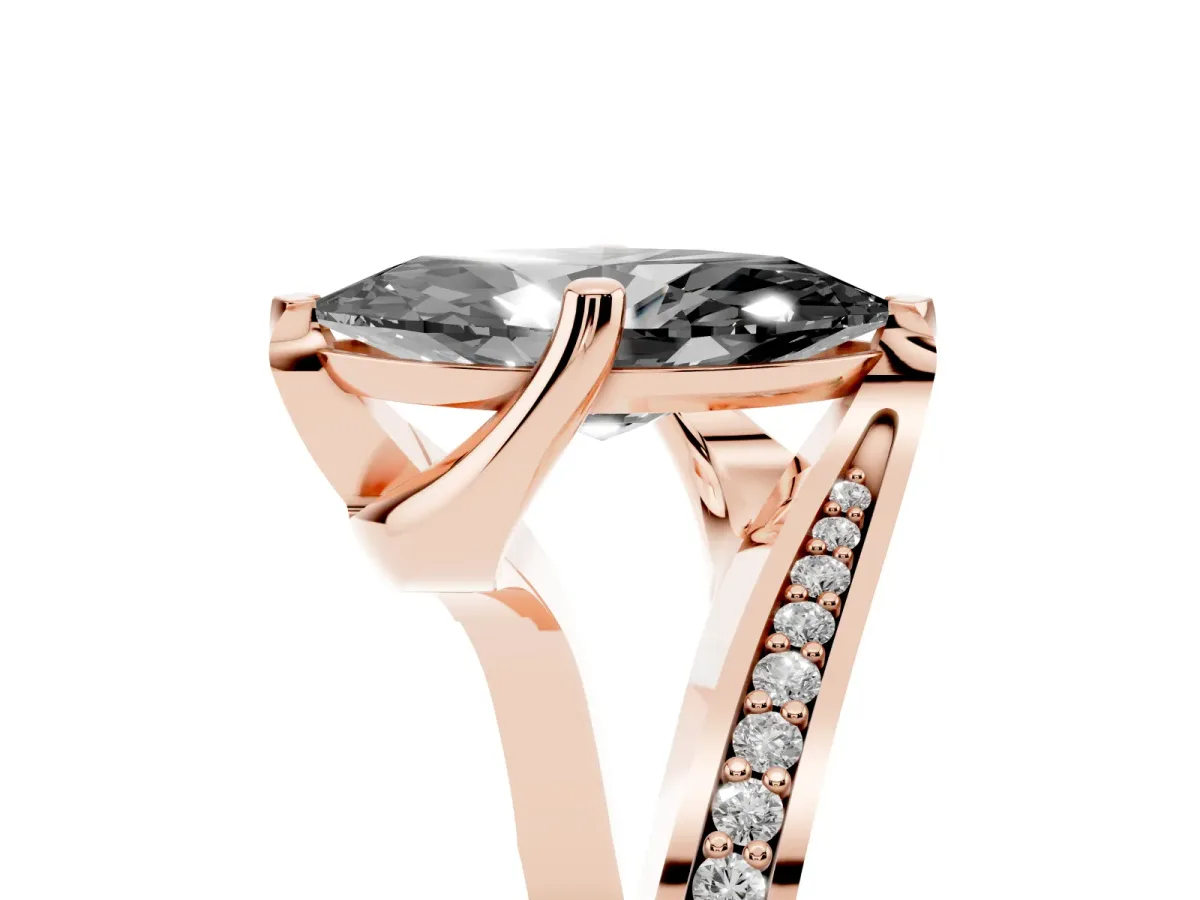 Fancy Black Marquise Cut Solitaire Diamond Twist Band with Pavé Setting and Four-Prong Setting Rose gold