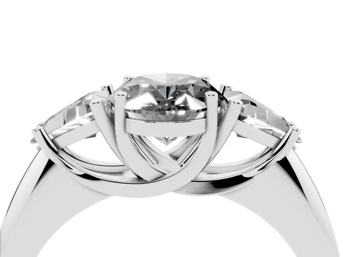 Fancy Black Three-Stone Oval Cut Diamond Engagement Ring with Trillion Side Stones and Prong Setting Silver