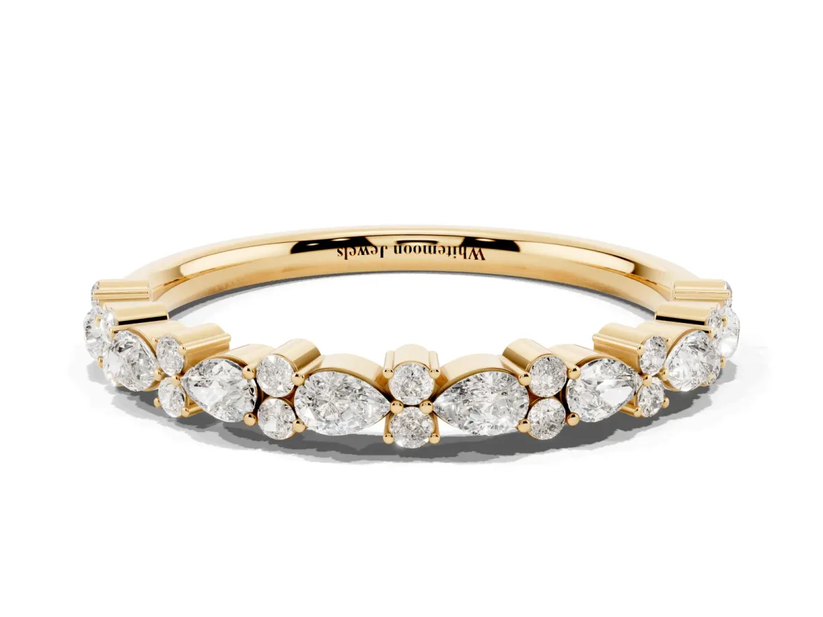 Pear and Round Diamond Wedding Band Yellow gold