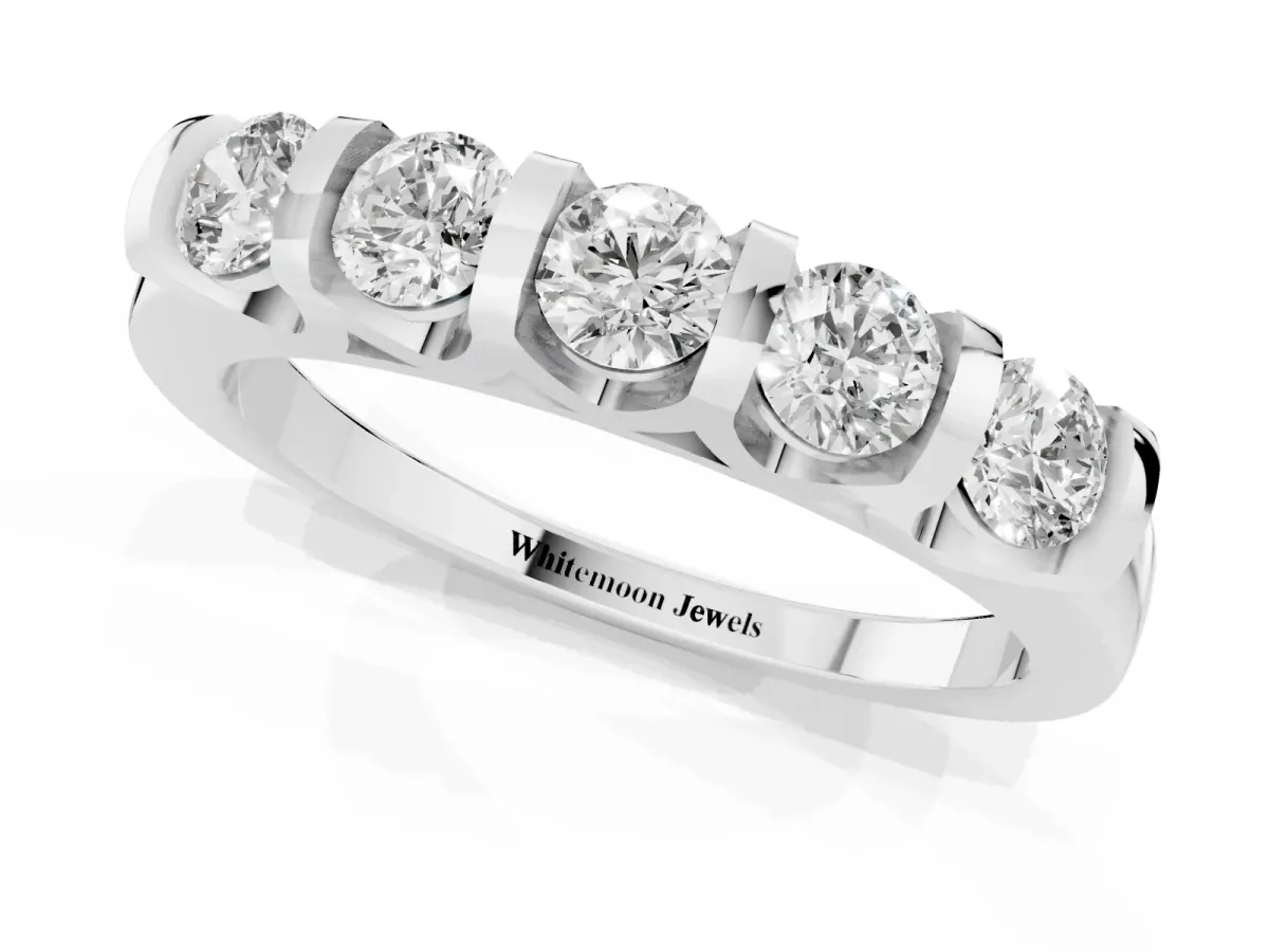 Five-Stone Round Diamond Half-Eternity Bar-Set Ring White gold