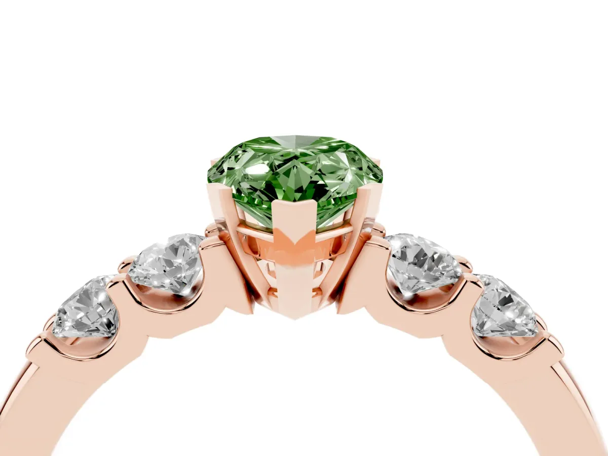 Fancy Green Pear Cut Brilliant Cut Diamond Five-Stone Prong Set Engagement Ring with Channel Band Rose gold