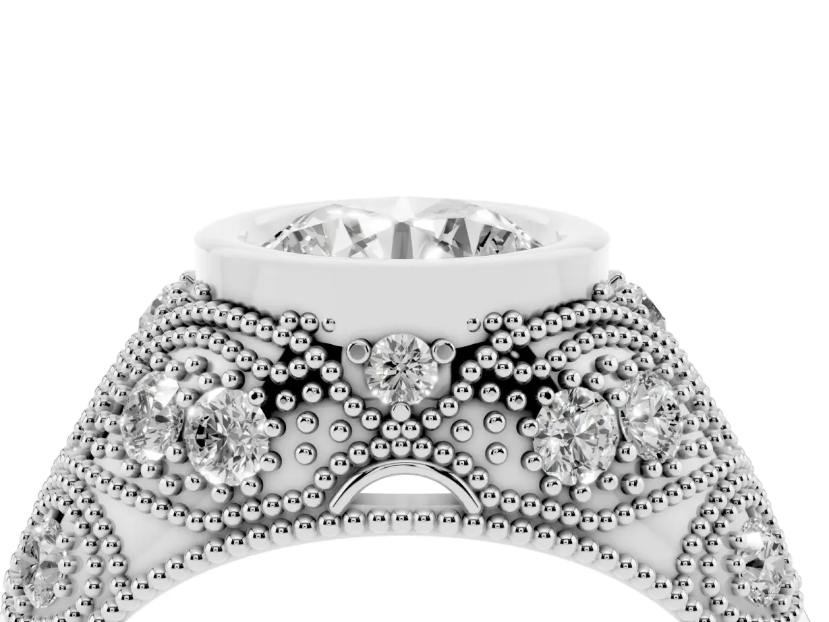 Bezel Set Round Cut Diamond Milgrain Band Ring Platinum