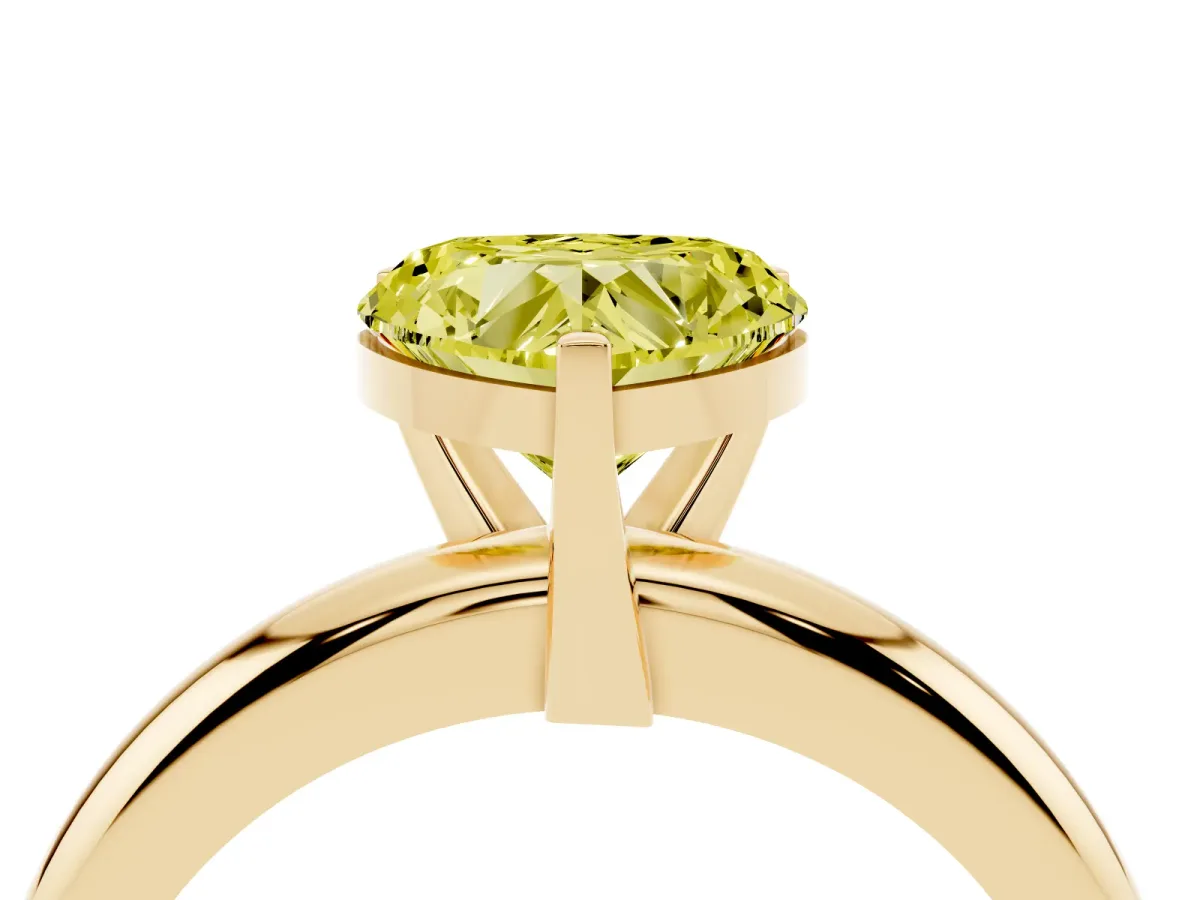 Fancy Yellow Heart Cut Diamond Solitaire Engagement Ring with Round Band and Four-Prong Setting Yellow gold