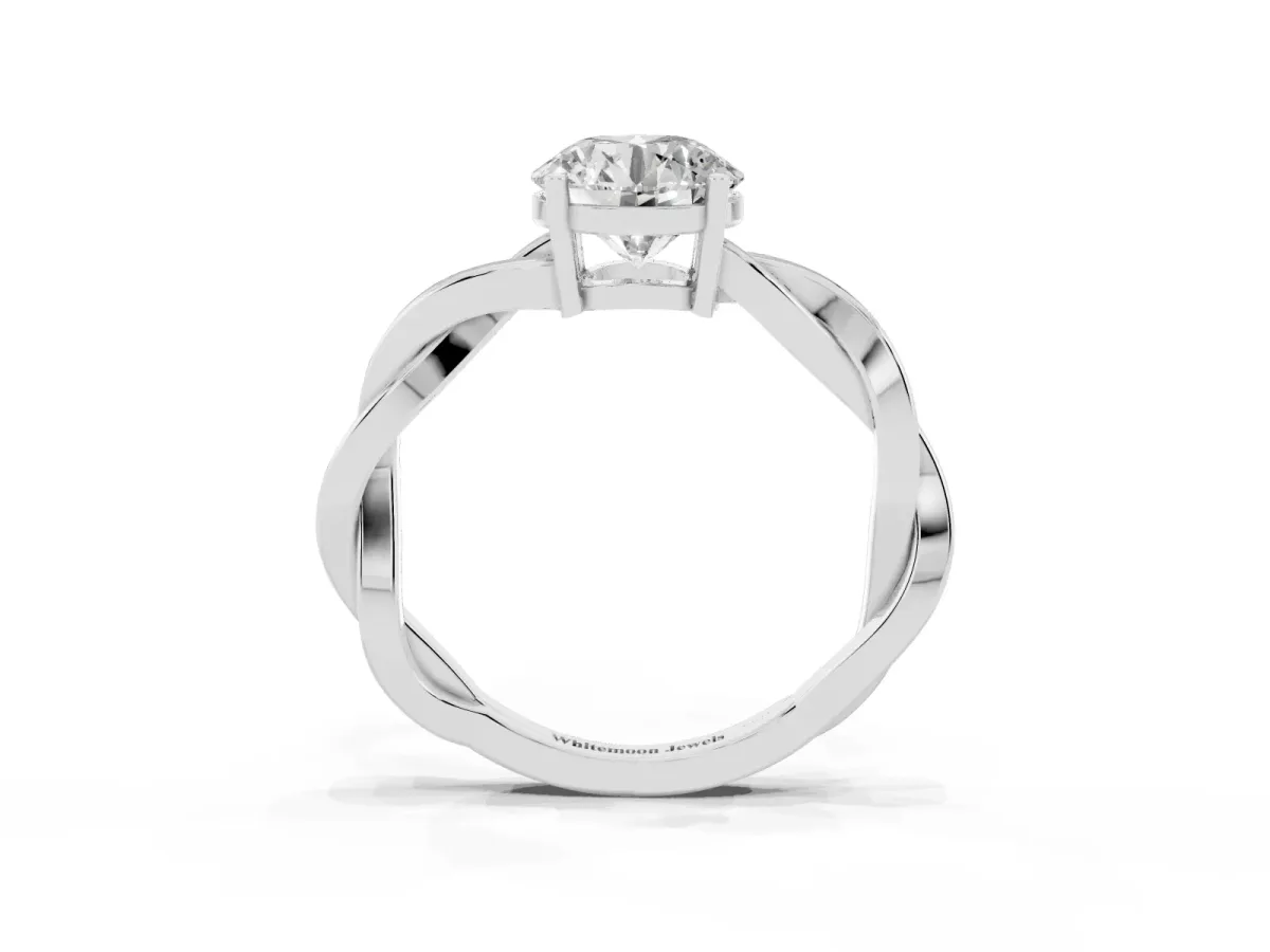 Round Cut Solitaire Twisted Pave Diamond Ring with Four-Prong Setting Platinum