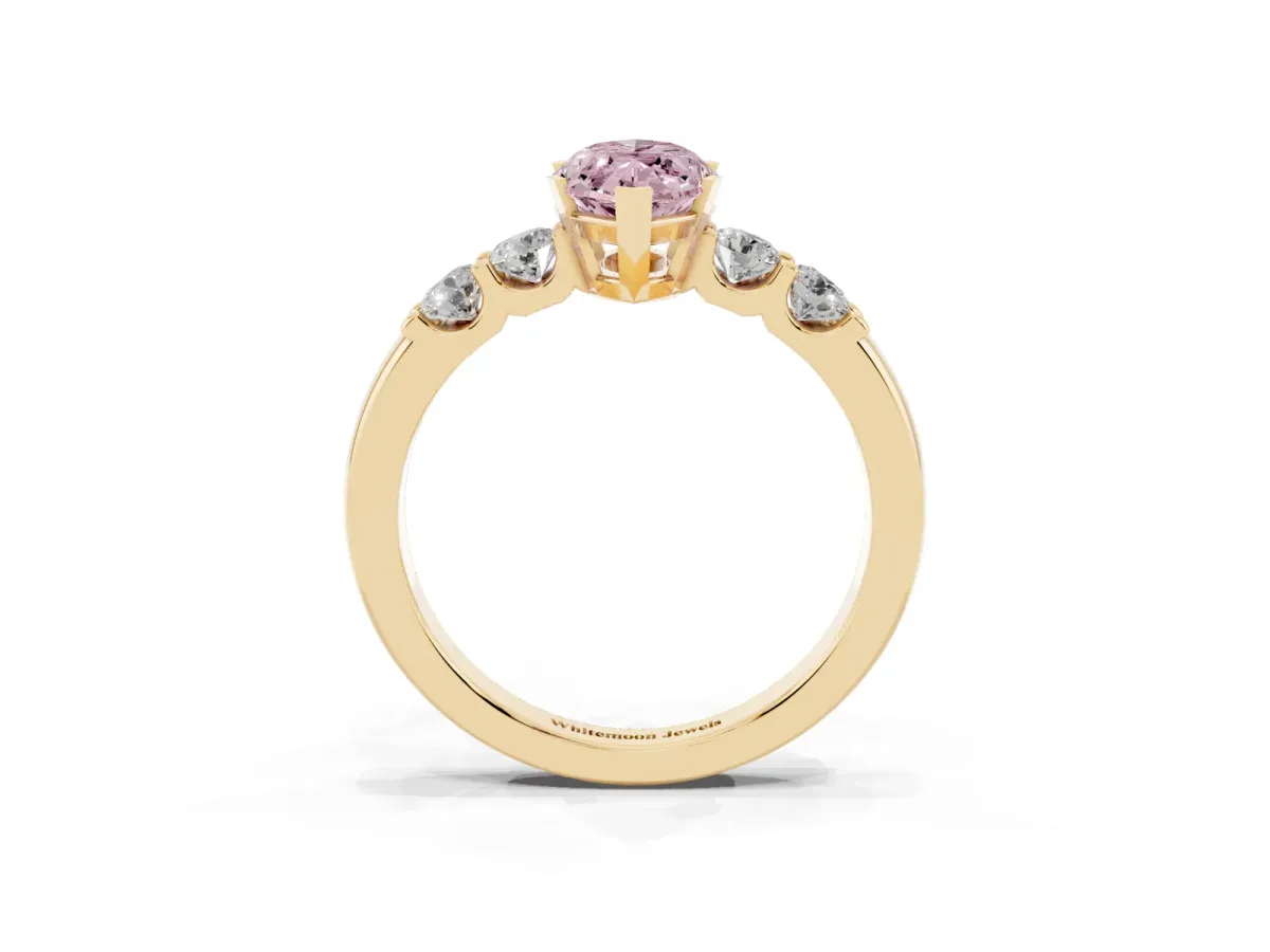 Fancy Pink Marquise Cut Brilliant Cut Diamond Five-Stone Prong Set Engagement Ring with Channel Band Yellow gold