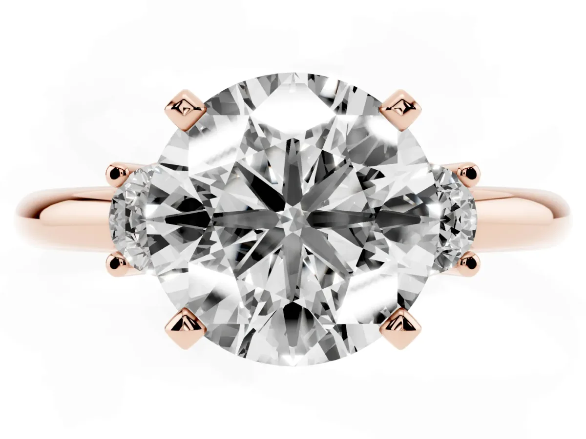Three-Stone Round Cut Cut Diamond Solitaire with Prong Setting and Classic Band Rose gold