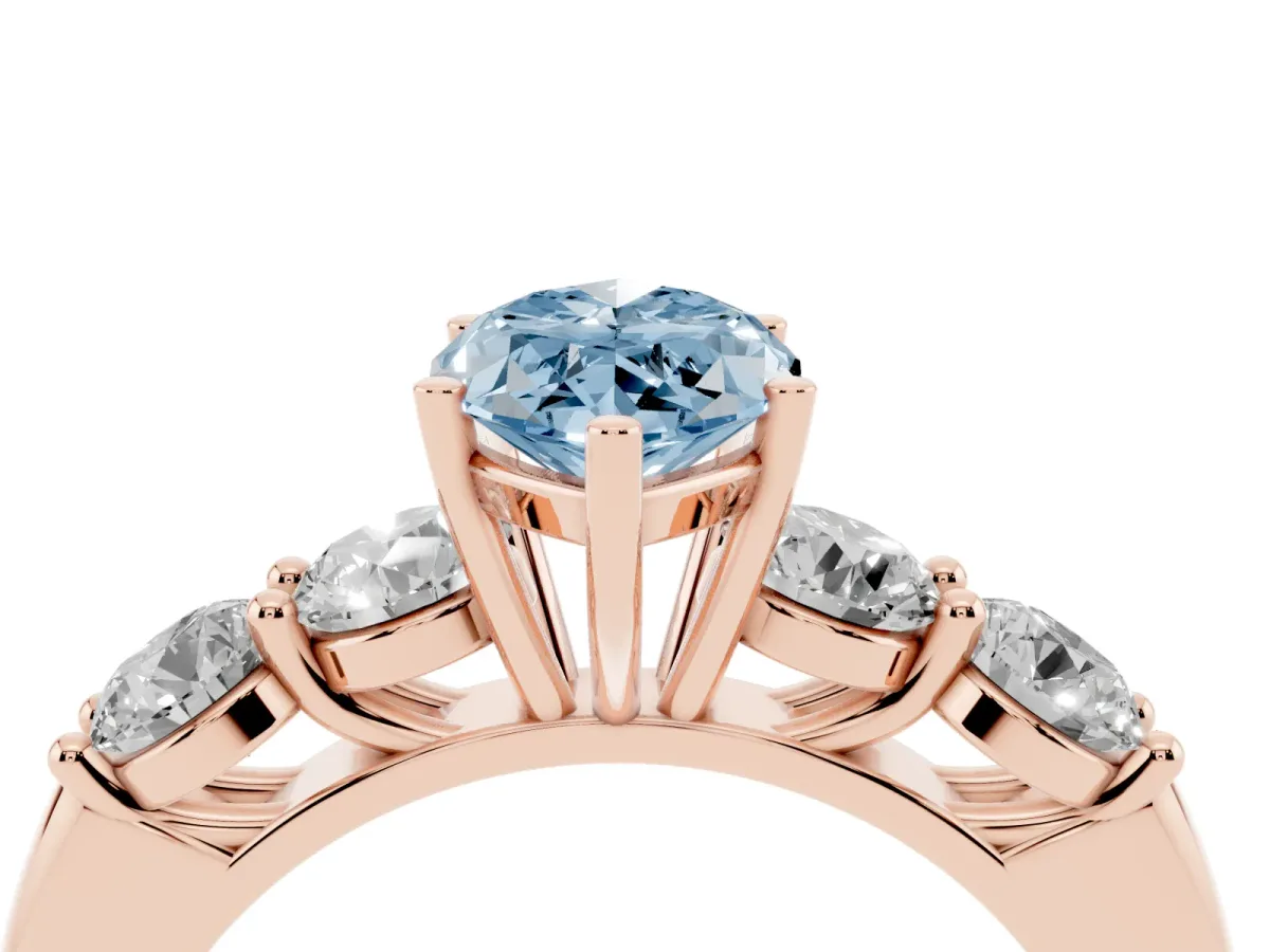 Fancy Blue Marquise Cut Cut Five-Stone Prong Set Diamond Ring with Classic Band Rose gold