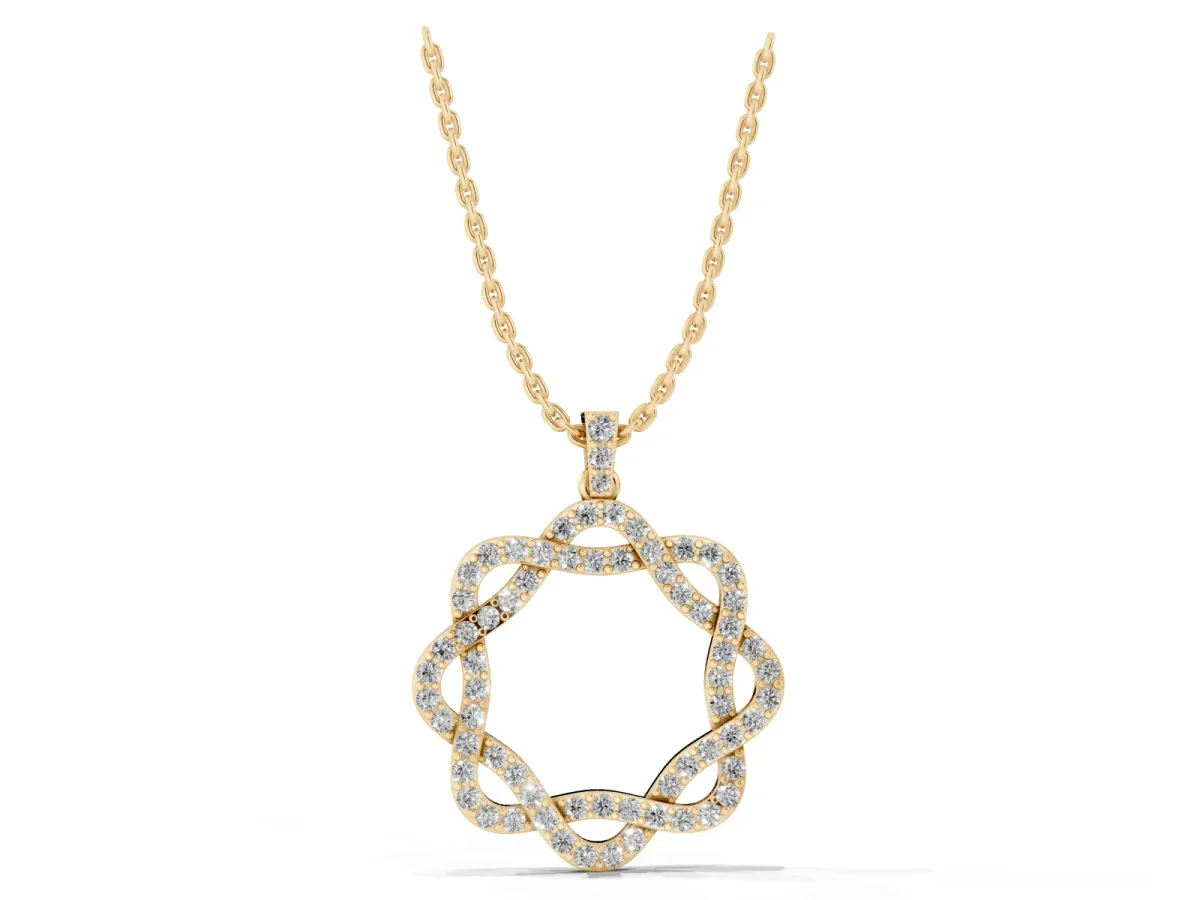 Round Diamond Pavé Infinity Pendant with Prong Setting Yellow gold