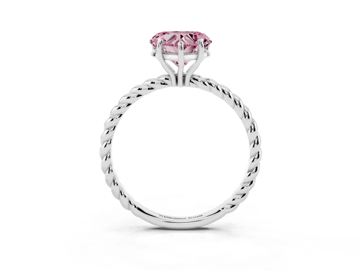 Fancy Pink Heart Cut Solitaire Twisted Band 4-Prong Ring Platinum