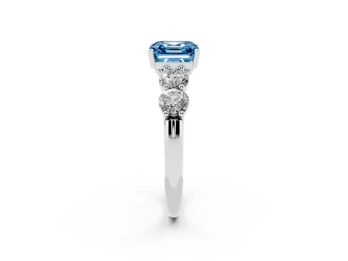 Fancy Blue Asscher Cut Cut Five-Stone Prong Set Diamond Ring with Classic Band White gold