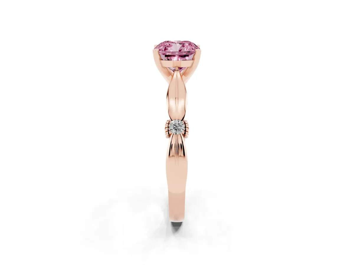Fancy Pink Cushion Cut Solitaire Diamond Twisted Band with Four-Prong Setting Rose gold