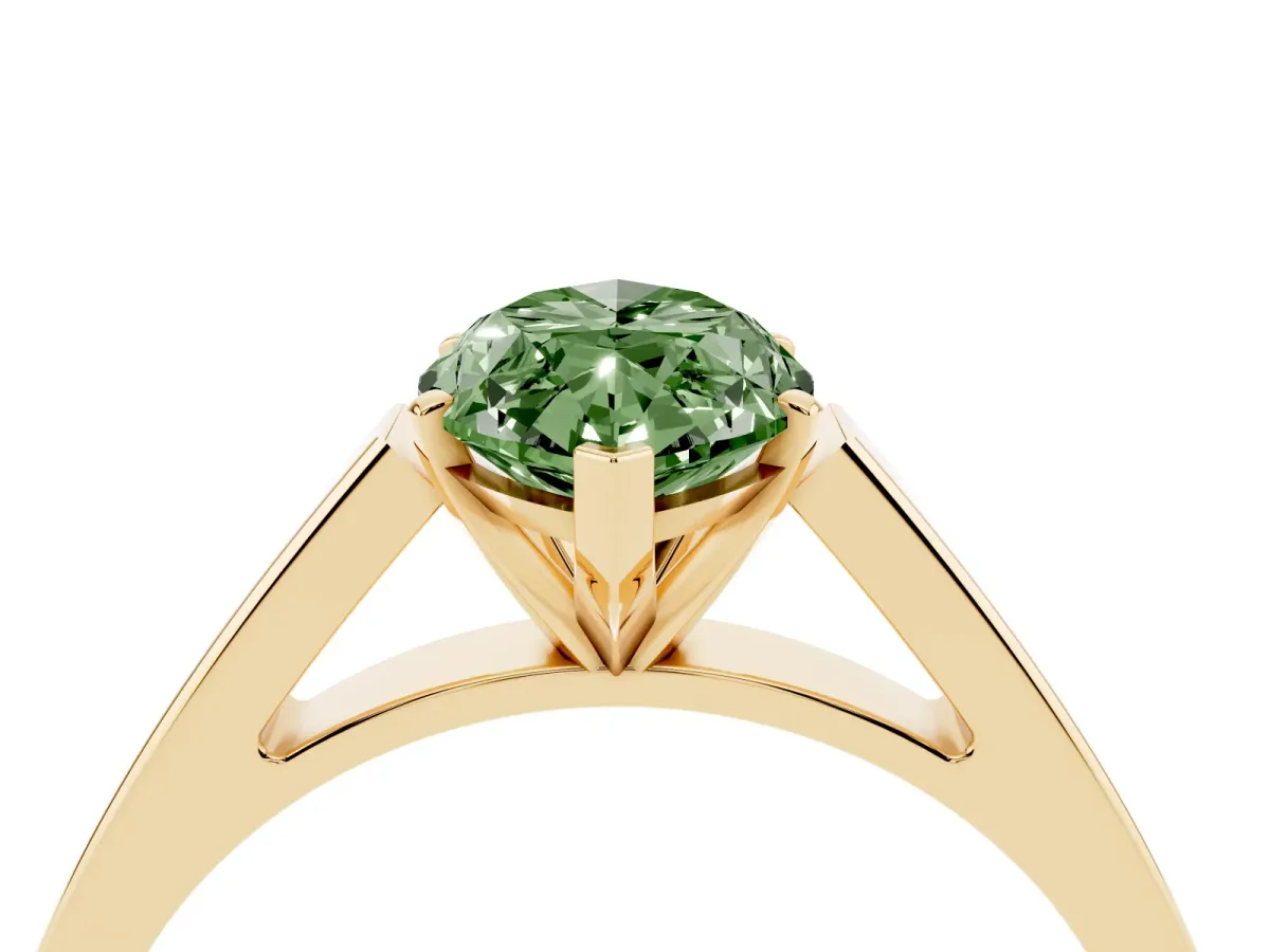 Fancy Green Marquise Cut Solitaire Engagement Ring with Four-Prong Setting and Tapered Band Yellow gold