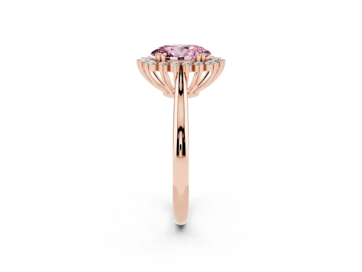 Fancy Pink Oval Cut Cut Diamond Halo Ring with Solitaire Band and Prong Setting Rose gold