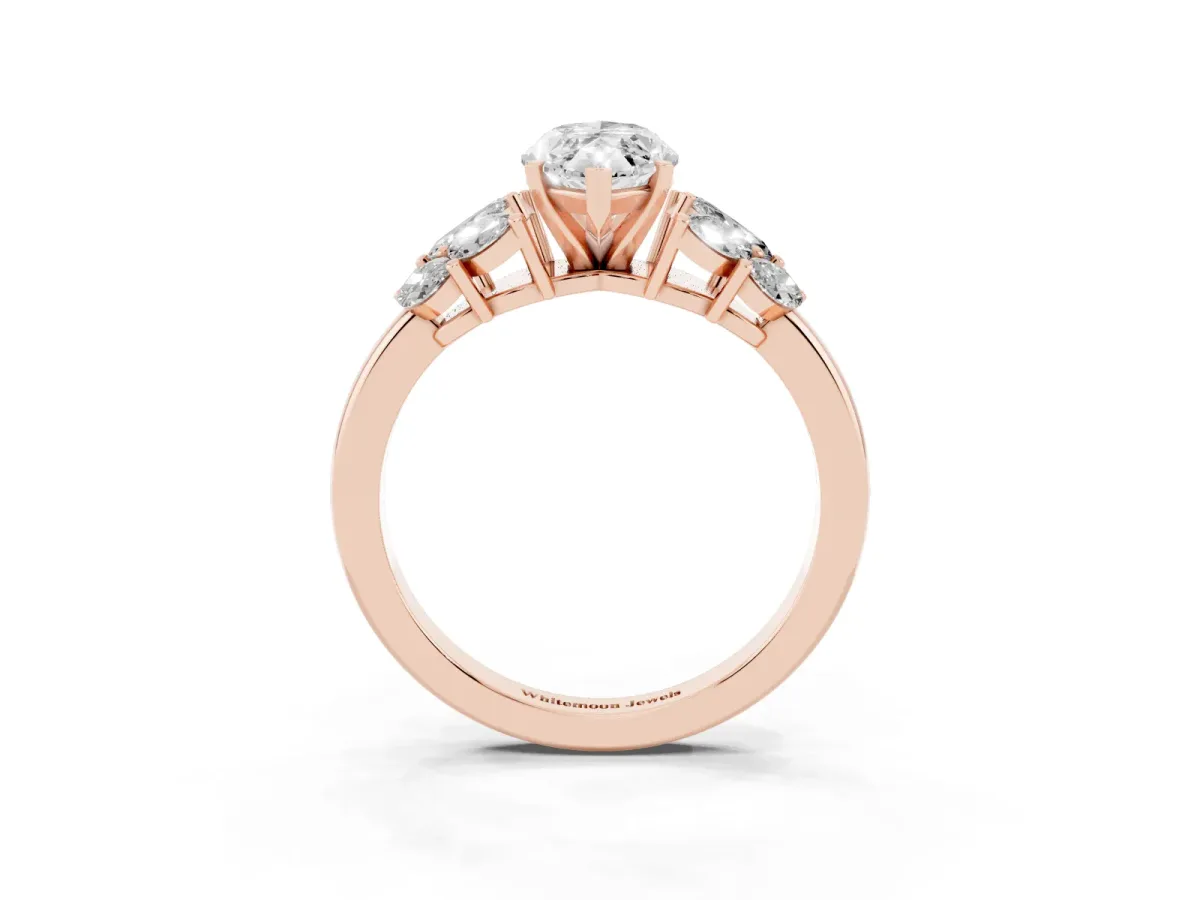 Marquise Cut Diamond Cluster Leaf Design Ring with Prong Setting Rose gold