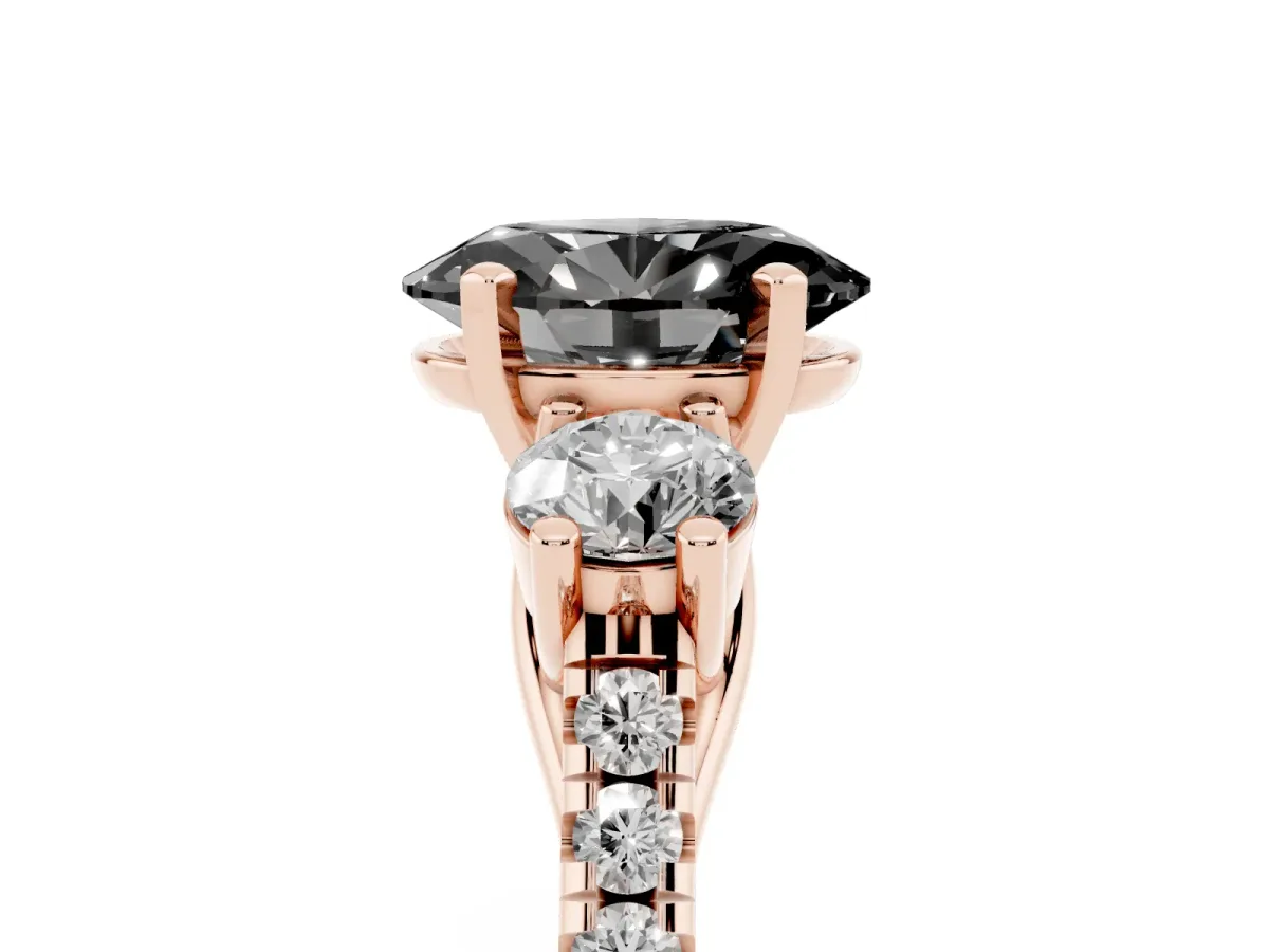 Fancy Black Three-Stone Oval Cut Diamond Pavé Band with Four-Prong Setting Rose gold
