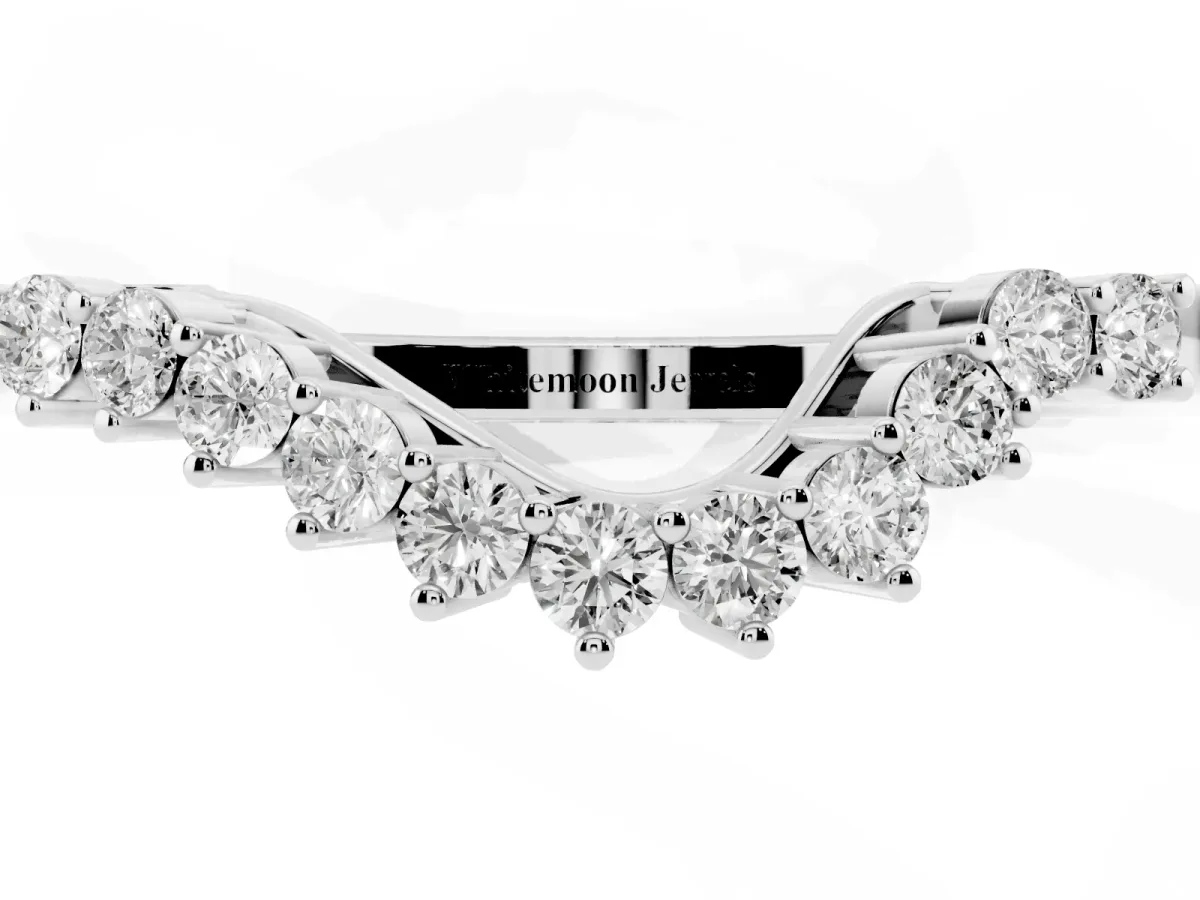 Round Diamond V-Shaped White Gold Band with Prong Setting Platinum