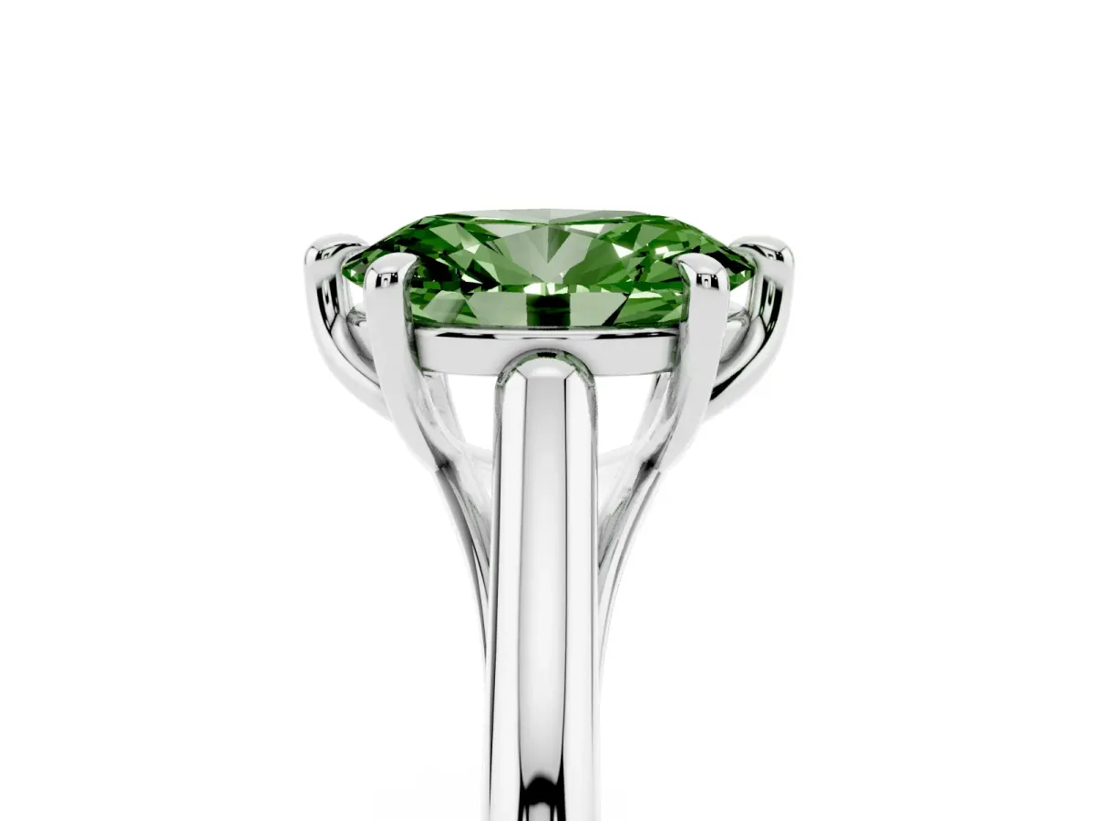 Fancy Green Oval Cut Solitaire Engagement Ring with Six-Prong Setting and Classic Band Platinum