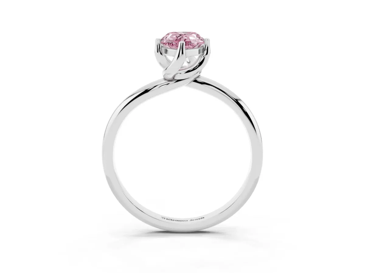 Fancy Pink Pear Cut Diamond Solitaire Engagement Ring with Four-Prong Setting and Classic Band Silver