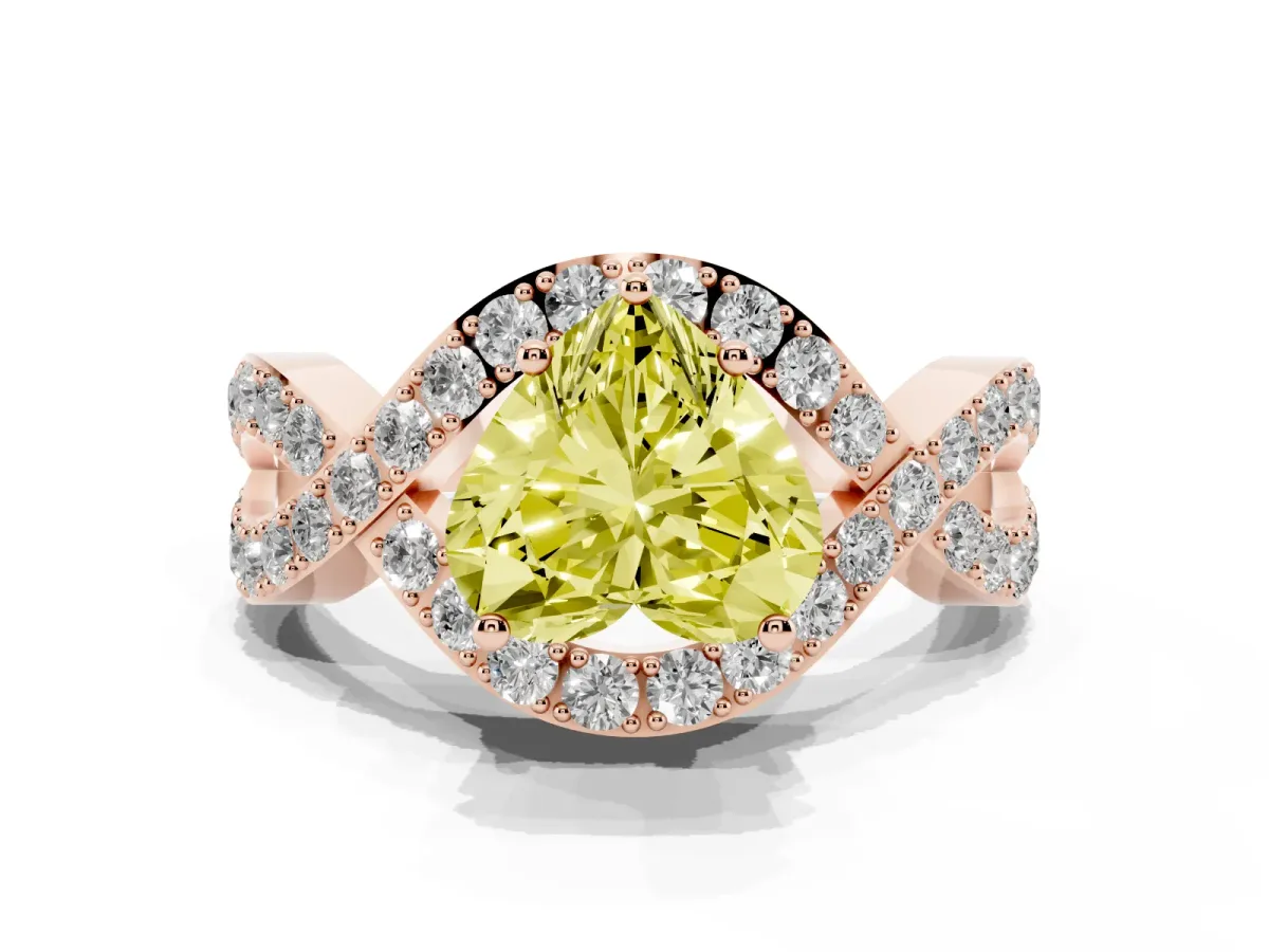 Fancy Yellow Heart Cut Solitaire Twist Band Pavé Diamond Engagement Ring Rose gold
