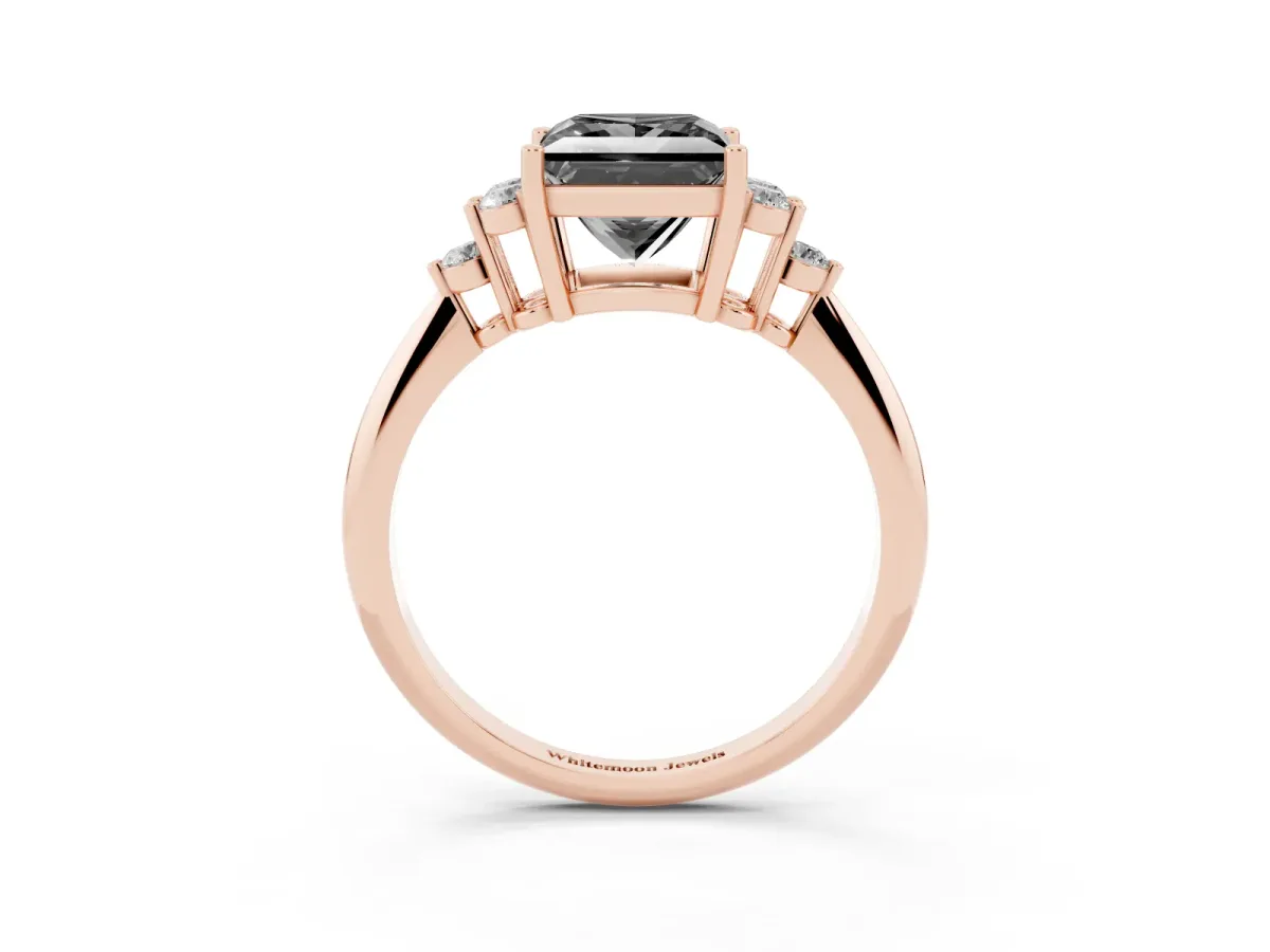Fancy Black Princess Cut Cut Diamond Cluster Ring with Solitaire Band and Four-Prong Setting Rose gold