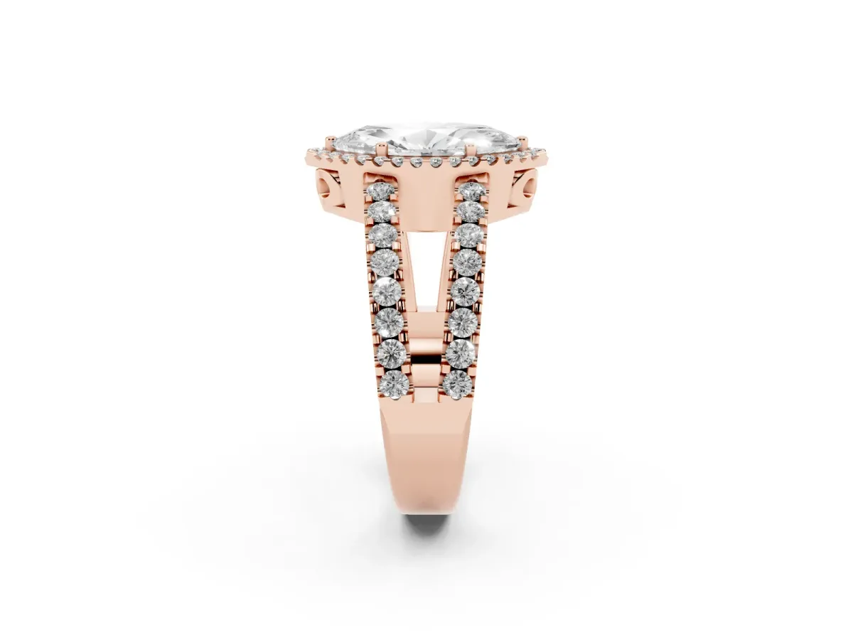 Marquise Cut Cut Halo Split Shank Diamond Ring with Four-Prong Setting Rose gold