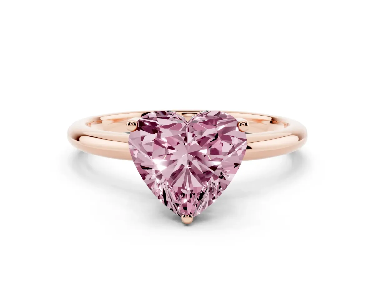 Fancy Pink Heart Cut Cut Solitaire Engagement Ring with Four-Prong Setting and Classic Band Rose gold