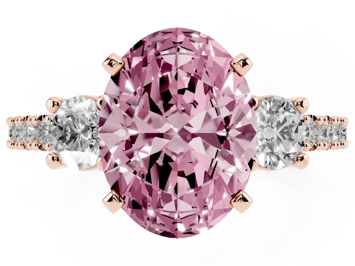 Fancy Pink Oval Cut Three-Stone Diamond Pavé Band with Prong Setting Rose gold