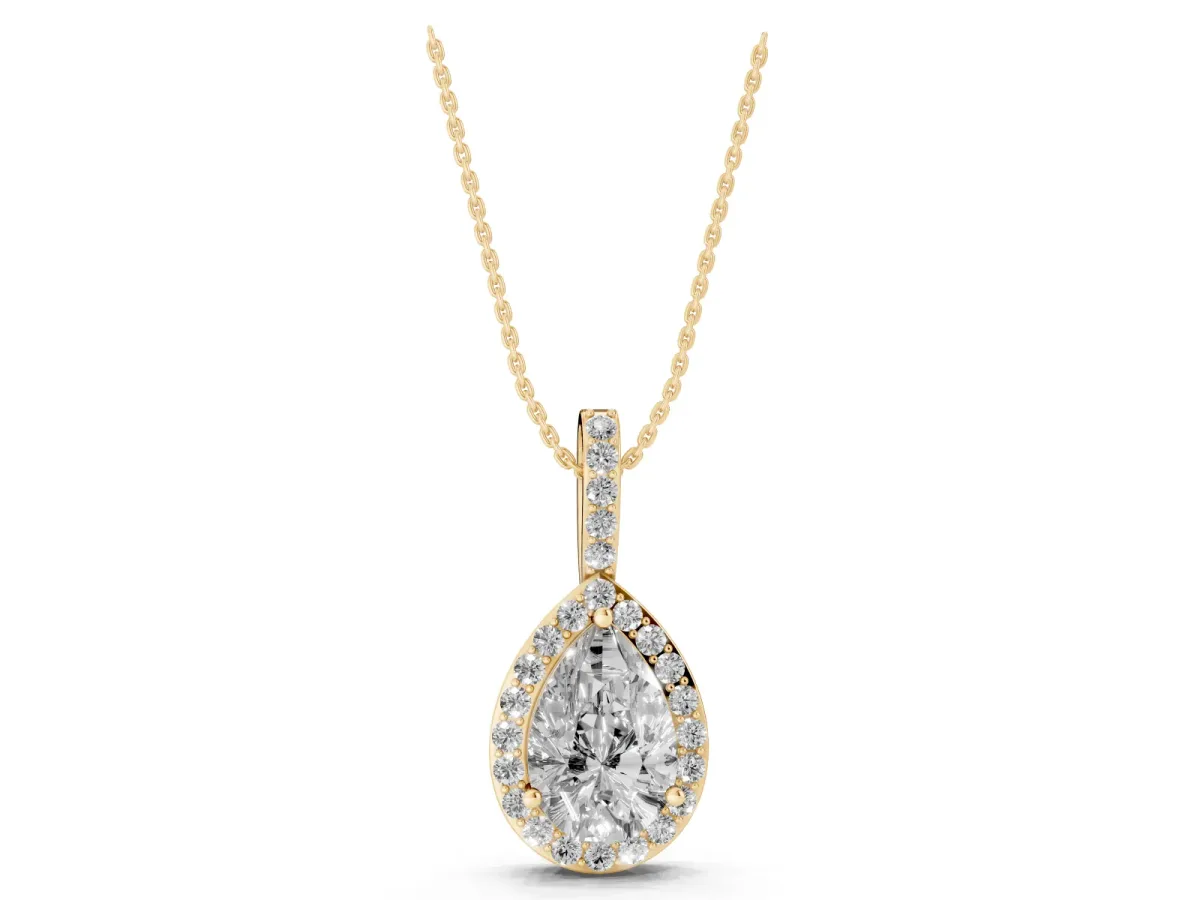 Halo Pear Diamond Pendant with Prong Setting Yellow gold