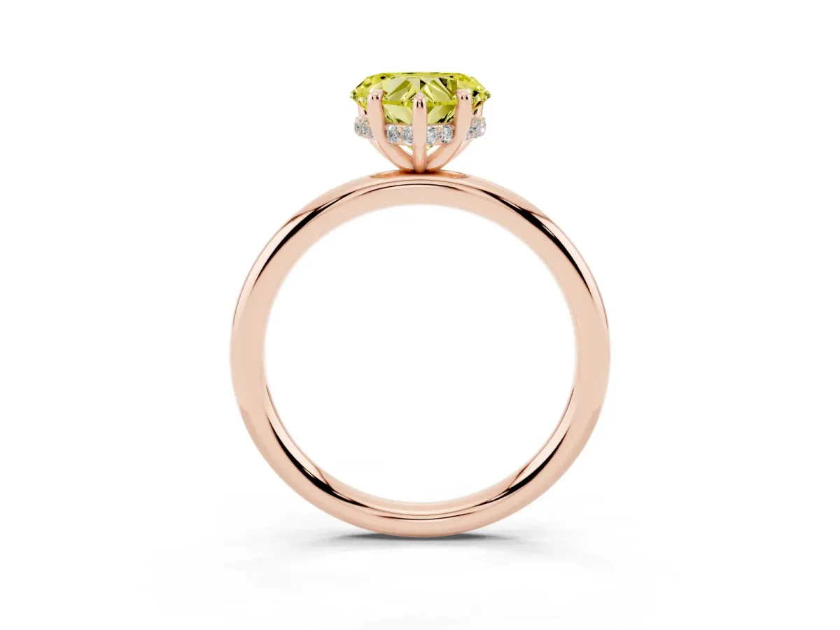 Fancy Yellow Heart Cut Diamond Solitaire Ring with Thin Band and Four-Prong Setting Rose gold